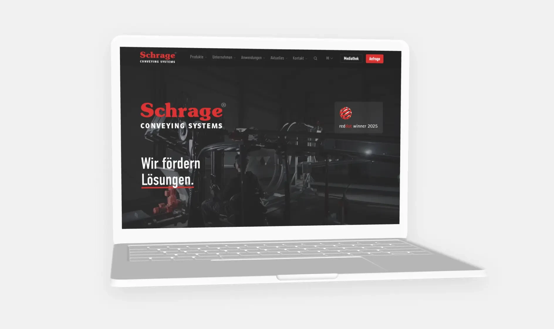 Ein Laptop auf dem die Webseite von Schrage zu sehen ist.