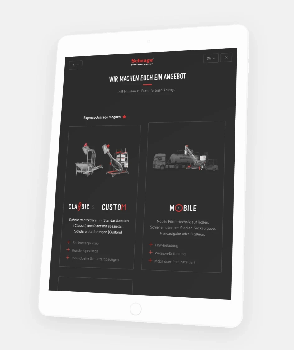 Ein Tablet auf dem die Webseite von Schrage sehen ist.