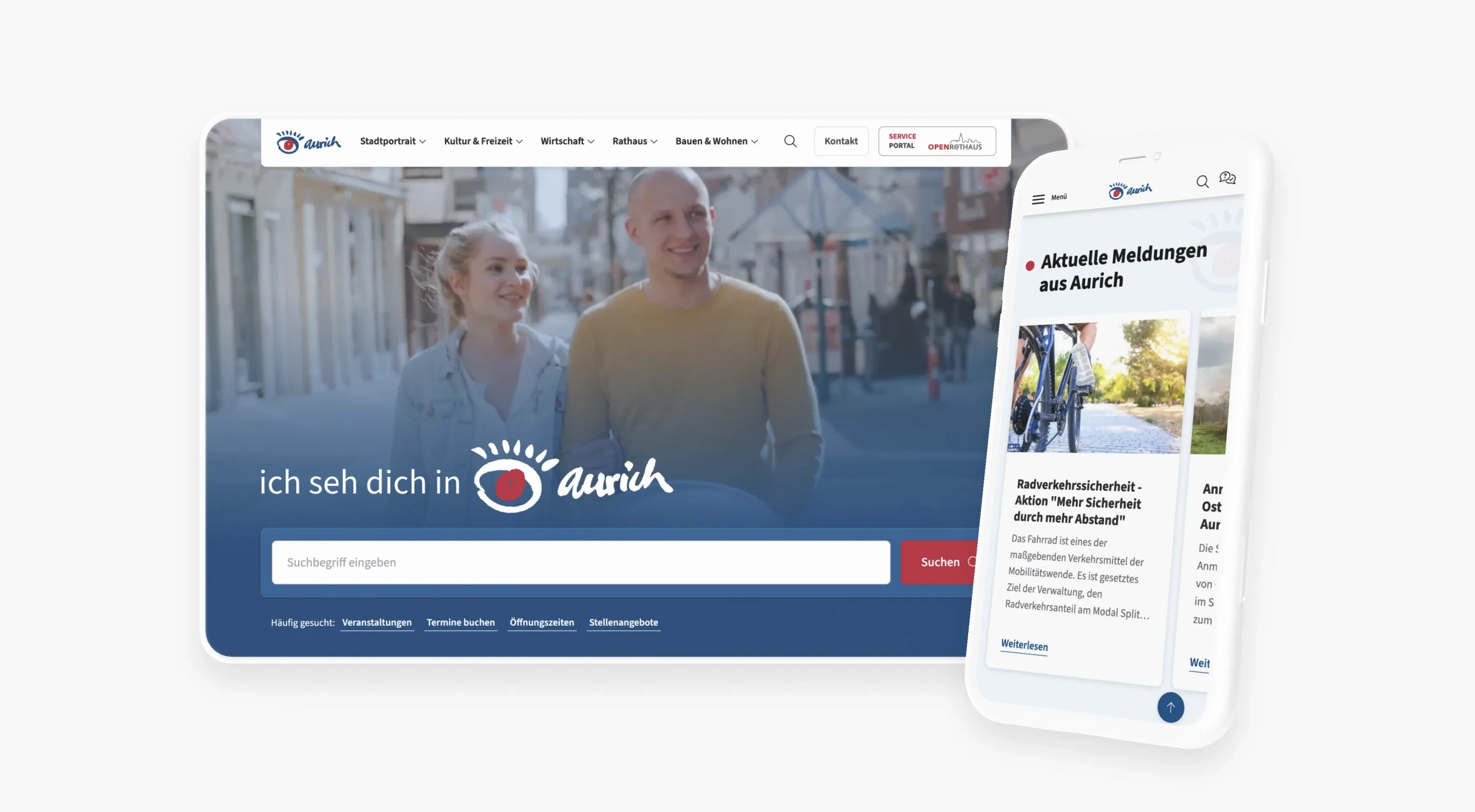 Desktopansicht und Mobile Ansicht von aurich.de